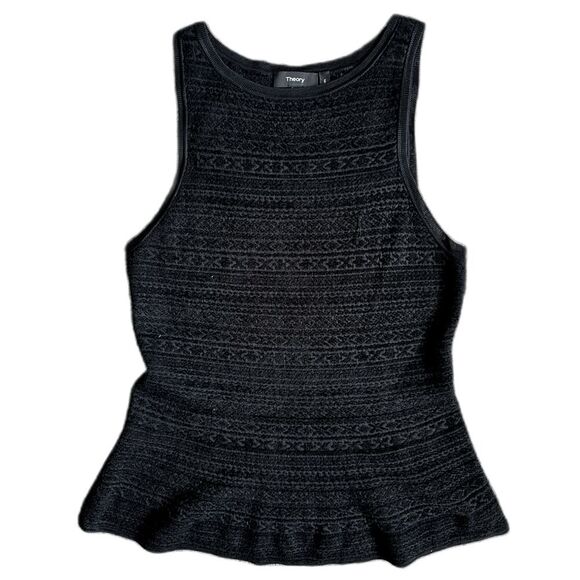 Theory Women's Cut Crew Neck Racer Back Peplum Texture Sleeveless Knit Top SZ M - Picture 2 of 10
